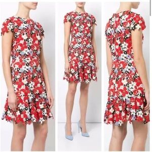 Alice + Olivia Floral-Lace Embroidered Dress, Black/Red, Size 0